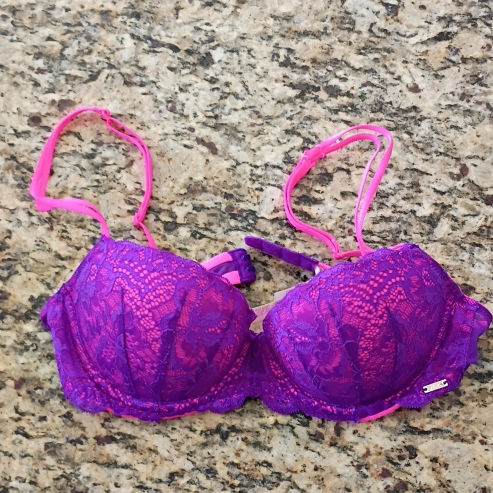 Victoria's Secret Pink Fuchsia Purple Lace Underwire Bra